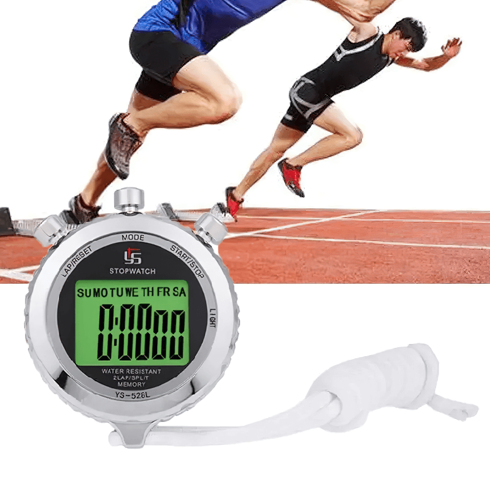Silent Stopwatch with Countdown Timer - SF3465 with athletes on track and large digital display